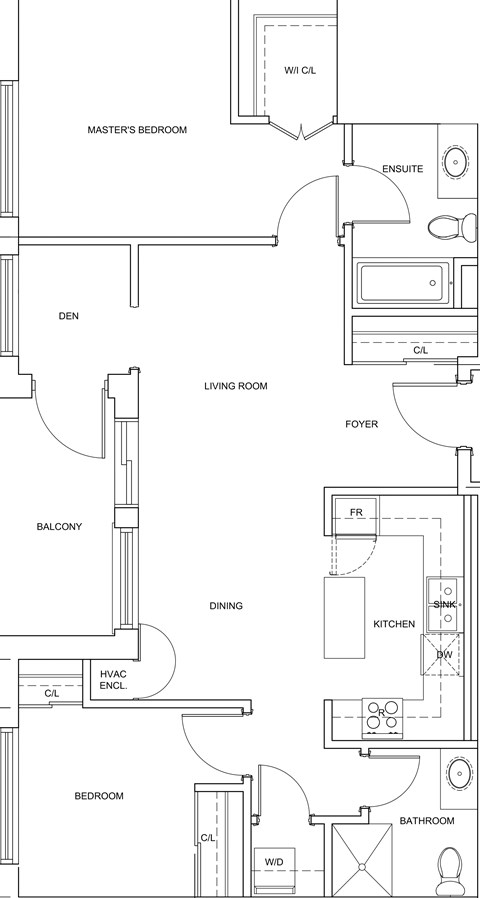 Floor plan for 2 beds, 2 baths, 1017 sqft